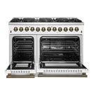 Forno 4-Piece Appliance Package - 48-Inch Galiano Dual Fuel Range, 60-Inch Refrigerator, Dishwasher, & 30-Inch Microwave Drawer in White with Antique Brass Handle