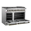 Forno 4-Piece Appliance Package - 48-Inch Dual Fuel Range, 60-Inch Refrigerator, Dishwasher, & 30-Inch Microwave Drawer in White with Antique Brass Handle