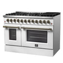 Forno 4-Piece Appliance Package - 48-Inch Dual Fuel Range, 60-Inch Refrigerator, Dishwasher, & 30-Inch Microwave Drawer in White with Antique Brass Handle