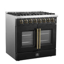 Forno Galiano 36-Inch French Door Dual Fuel Range with 6 Gas Burners and 5.36 Cu.Ft. Electric Convection Oven in Black with Antique Brass Trim (FFSGS6356-36BLK)