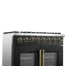 Forno Galiano 36-Inch French Door Dual Fuel Range with 6 Gas Burners and 5.36 Cu.Ft. Electric Convection Oven in Black with Antique Brass Trim (FFSGS6356-36BLK)