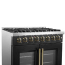 Forno Galiano 36-Inch French Door Dual Fuel Range with 6 Gas Burners and 5.36 Cu.Ft. Electric Convection Oven in Black with Antique Brass Trim (FFSGS6356-36BLK)