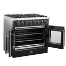 Forno Galiano 36-Inch French Door Dual Fuel Range with 6 Gas Burners and 5.36 Cu.Ft. Electric Convection Oven in Black with Antique Brass Trim (FFSGS6356-36BLK)