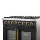 Forno Galiano 36-Inch French Door Dual Fuel Range with 6 Gas Burners and 5.36 Cu.Ft. Electric Convection Oven in Black with Antique Brass Trim (FFSGS6356-36BLK)