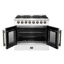 Forno Galiano 36-Inch French Door Dual Fuel Range with 6 Gas Burners and 5.36 Cu.Ft. Electric Convection Oven in White with Antique Brass Trim (FFSGS6356-36WHT)