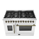 Forno Galiano 48-Inch French Door Dual Fuel Range with 8 Burners and 6.58 Cu. Ft. Electric Convection Oven in White with Antique Brass Trim (FFSGS6356-48WHT)