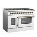 Forno Galiano 48-Inch French Door Dual Fuel Range with 8 Burners and 6.58 Cu. Ft. Electric Convection Oven in White with Antique Brass Trim (FFSGS6356-48WHT)