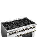Forno Galiano 48-Inch French Door Dual Fuel Range with 8 Burners and 6.58 Cu. Ft. Electric Convection Oven in White with Antique Brass Trim (FFSGS6356-48WHT)
