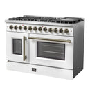 Forno Galiano 48-Inch French Door Dual Fuel Range with 8 Burners and 6.58 Cu. Ft. Electric Convection Oven in White with Antique Brass Trim (FFSGS6356-48WHT)