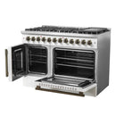 Forno Galiano 48-Inch French Door Dual Fuel Range with 8 Burners and 6.58 Cu. Ft. Electric Convection Oven in White with Antique Brass Trim (FFSGS6356-48WHT)