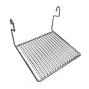 Stainless steel warming shelf rack with wire bars and mounting hooks