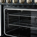 Forno 5-Piece Appliance Package - 36-Inch Electric Range, Wall Mount Range Hood, 60-Inch Refrigerator, Dishwasher, and 24-Inch Microwave Drawer in Black with Antique Brass Handle