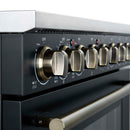 Forno 4-Piece Appliance Package - 36-Inch Electric Range, Wall Mount Range Hood, 60-Inch Refrigerator, and Dishwasher in Black with Antique Brass Handle