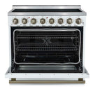Forno 3-Piece Appliance Package - 36-Inch Electric Range, Wall Mount Range Hood, and 60-Inch Refrigerator in White with Antique Brass Handle