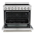 Forno 5-Piece Appliance Package - 36-Inch Electric Range, Wall Mount Range Hood, 60-Inch Refrigerator, Dishwasher, and 24-Inch Microwave Drawer in Stainless Steel