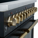 Forno 4-Piece Appliance Package - 48-Inch Electric Range, Wall Mount Range Hood, 36-Inch Refrigerator, and Dishwasher in Black with Antique Brass Handle