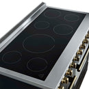 Forno 4-Piece Appliance Package - 48-Inch Electric Range, Wall Mount Range Hood, 60-Inch Refrigerator, and Dishwasher in Black with Antique Brass Handle