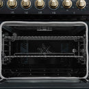 Forno 5-Piece Appliance Package - 48-Inch Electric Range, Wall Mount Range Hood, 60-Inch Refrigerator, Dishwasher, and 24-Inch Microwave Drawer in Black with Antique Brass Handle