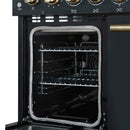 Forno 5-Piece Appliance Package - 48-Inch Electric Range, Wall Mount Range Hood, 36-Inch Refrigerator, Dishwasher, and 30-Inch Microwave Drawer in Black with Antique Brass Handle