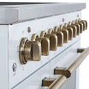 Forno 5-Piece Appliance Package - 48-Inch Electric Range, Wall Mount Range Hood, 60-Inch Refrigerator, Dishwasher, and 24-Inch Microwave Drawer in White with Antique Brass Handle