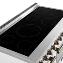 Forno 4-Piece Appliance Package - 48-Inch Electric Range, Wall Mount Range Hood, 60-Inch Refrigerator, and Dishwasher in White with Antique Brass Handle