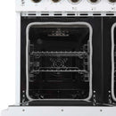 Forno 4-Piece Appliance Package - 48-Inch Electric Range, Wall Mount Range Hood, 60-Inch Refrigerator, and Dishwasher in White with Antique Brass Handle