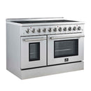 Forno 5-Piece Appliance Package - 48-Inch Electric Range, Wall Mount Range Hood, 36-Inch Refrigerator, Dishwasher, and 30-Inch Microwave Oven in Stainless Steel