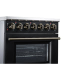 FORNO Massimo 30-Inch Freestanding Electric Range with 5 Radiant Burners, 4.32 Cu. Ft. True Convection Oven, Air Fryer Kit in Black with Antique Brass Trim (FFSEL6020-30BLK)