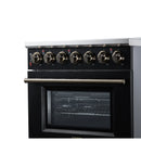 FORNO Massimo 30-Inch Freestanding Electric Range with 5 Radiant Burners, 4.32 Cu. Ft. True Convection Oven, Air Fryer Kit in Black with Antique Brass Trim (FFSEL6020-30BLK)