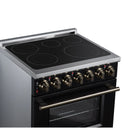 FORNO Massimo 30-Inch Freestanding Electric Range with 5 Radiant Burners, 4.32 Cu. Ft. True Convection Oven, Air Fryer Kit in Black with Antique Brass Trim (FFSEL6020-30BLK)
