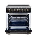 FORNO Massimo 30-Inch Freestanding Electric Range with 5 Radiant Burners, 4.32 Cu. Ft. True Convection Oven, Air Fryer Kit in Black with Antique Brass Trim (FFSEL6020-30BLK)