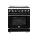 FORNO Massimo 30-Inch Freestanding Electric Range with 5 Radiant Burners, 4.32 Cu. Ft. True Convection Oven, Air Fryer Kit in Black with Antique Brass Trim (FFSEL6020-30BLK)