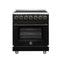 FORNO Massimo 30-Inch Freestanding Electric Range with 5 Radiant Burners, 4.32 Cu. Ft. True Convection Oven, Air Fryer Kit in Black with Antique Brass Trim (FFSEL6020-30BLK)