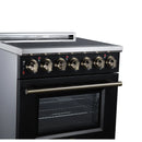 FORNO Massimo 30-Inch Freestanding Electric Range with 5 Radiant Burners, 4.32 Cu. Ft. True Convection Oven, Air Fryer Kit in Black with Antique Brass Trim (FFSEL6020-30BLK)