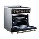 FORNO Massimo 30-Inch Freestanding Electric Range with 5 Radiant Burners, 4.32 Cu. Ft. True Convection Oven, Air Fryer Kit in Black with Antique Brass Trim (FFSEL6020-30BLK)