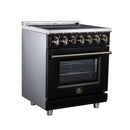 FORNO Massimo 30-Inch Freestanding Electric Range with 5 Radiant Burners, 4.32 Cu. Ft. True Convection Oven, Air Fryer Kit in Black with Antique Brass Trim (FFSEL6020-30BLK)