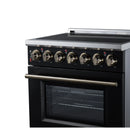FORNO Massimo 30-Inch Freestanding Electric Range with 5 Radiant Burners, 4.32 Cu. Ft. True Convection Oven, Air Fryer Kit in Black with Antique Brass Trim (FFSEL6020-30BLK)