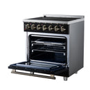 FORNO Massimo 30-Inch Freestanding Electric Range with 5 Radiant Burners, 4.32 Cu. Ft. True Convection Oven, Air Fryer Kit in Black with Antique Brass Trim (FFSEL6020-30BLK)