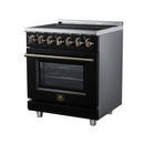 FORNO Massimo 30-Inch Freestanding Electric Range with 5 Radiant Burners, 4.32 Cu. Ft. True Convection Oven, Air Fryer Kit in Black with Antique Brass Trim (FFSEL6020-30BLK)
