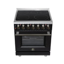 FORNO Massimo 30-Inch Freestanding Electric Range with 5 Radiant Burners, 4.32 Cu. Ft. True Convection Oven, Air Fryer Kit in Black with Antique Brass Trim (FFSEL6020-30BLK)
