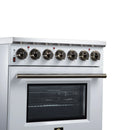FORNO Massimo 30-Inch Freestanding Electric Range with 5 Radiant Burners, 4.32 Cu. Ft. True Convection Oven, Air Fryer Kit in White with Antique Brass Trim (FFSEL6020-30WHT)