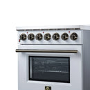 FORNO Massimo 30-Inch Freestanding Electric Range with 5 Radiant Burners, 4.32 Cu. Ft. True Convection Oven, Air Fryer Kit in White with Antique Brass Trim (FFSEL6020-30WHT)