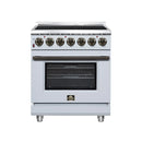 FORNO Massimo 30-Inch Freestanding Electric Range with 5 Radiant Burners, 4.32 Cu. Ft. True Convection Oven, Air Fryer Kit in White with Antique Brass Trim (FFSEL6020-30WHT)