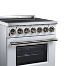 FORNO Massimo 30-Inch Freestanding Electric Range with 5 Radiant Burners, 4.32 Cu. Ft. True Convection Oven, Air Fryer Kit in White with Antique Brass Trim (FFSEL6020-30WHT)