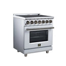 FORNO Massimo 30-Inch Freestanding Electric Range with 5 Radiant Burners, 4.32 Cu. Ft. True Convection Oven, Air Fryer Kit in White with Antique Brass Trim (FFSEL6020-30WHT)