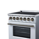 FORNO Massimo 30-Inch Freestanding Electric Range with 5 Radiant Burners, 4.32 Cu. Ft. True Convection Oven, Air Fryer Kit in White with Antique Brass Trim (FFSEL6020-30WHT)