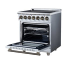 FORNO Massimo 30-Inch Freestanding Electric Range with 5 Radiant Burners, 4.32 Cu. Ft. True Convection Oven, Air Fryer Kit in White with Antique Brass Trim (FFSEL6020-30WHT)