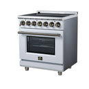 FORNO Massimo 30-Inch Freestanding Electric Range with 5 Radiant Burners, 4.32 Cu. Ft. True Convection Oven, Air Fryer Kit in White with Antique Brass Trim (FFSEL6020-30WHT)