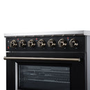 FORNO Massimo 36-Inch Freestanding Electric Range with 5 Radiant Burners, 4.36 Cu. Ft. True Convection Oven, Air Fryer Kit in Black with Antique Brass Trim (FFSEL6020-36BLK)