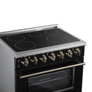 FORNO Massimo 36-Inch Freestanding Electric Range with 5 Radiant Burners, 4.36 Cu. Ft. True Convection Oven, Air Fryer Kit in Black with Antique Brass Trim (FFSEL6020-36BLK)